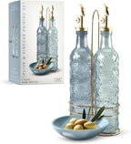 COOK WITH COLOR Glass Olive Oil Bottle Dispenser - 2 Pack- 17oz Oil and Vinegar Cruet - Olive Oil Carafe Decanter for Kitchen