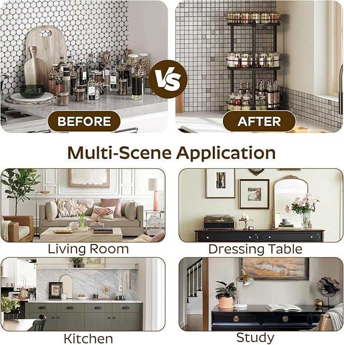 3-Tier Lazy Susan Organizer, Rotating Spice Rack, Spinning Organizer, Industrial Turntable Spice Rack Organizer for Cabinet, Kitchen Countertop, Pantry, Black SR23BK