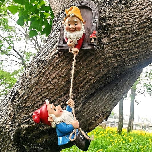 Elenon Climbing Gnomes Tree Faces Decor, Adorable Gnome Tree Hugger Fairy Garden Statue, Funny Peeker Sculpture Outdoor Yard Patio Art (2pcs)