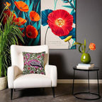 William Morris Flamingo Floral Pillow Cover - Hand Embroidered Modern Flower Pillowcase, Outdoor Cushion, Suzani Farmhouse Chair Throw, Couch Cushions - Wool, Size 18x18