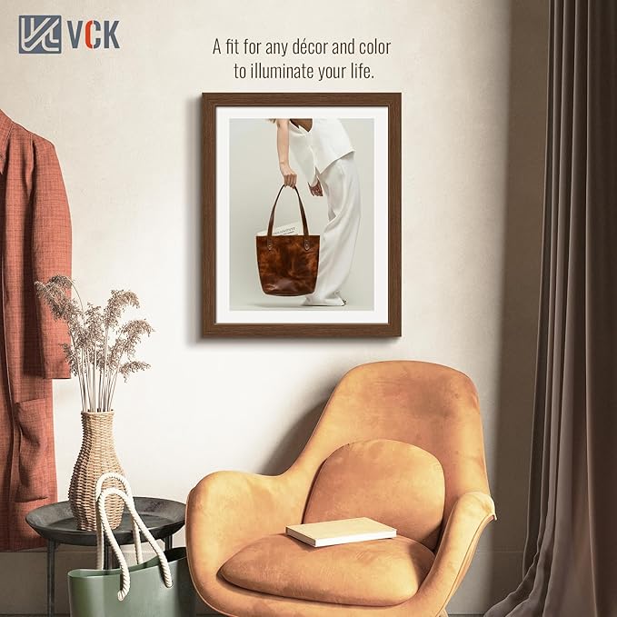 VCK 16x20 Picture Frames for Wall 3 Pack, Brown Wood Poster Frame with Exclusive Wood Grain, Wall Mounting Hanging