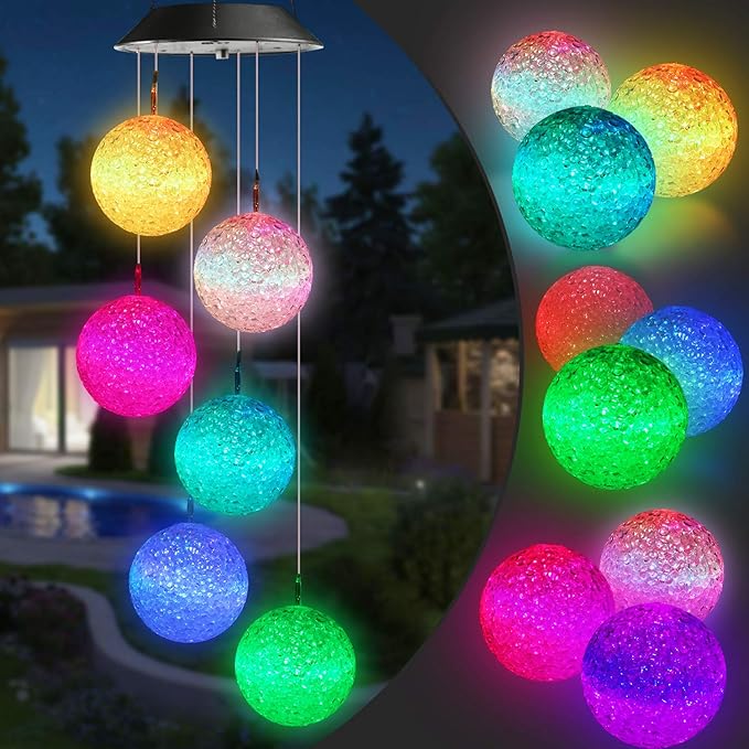 Toodour Solar Wind Chime, Color Changing Ball Wind Chimes, LED Decorative Mobile, Gifts for Mom Grandma, Waterproof Outdoor Solar Lights for Garden, Patio, Party, Yard, Window, Outdoor Decorations