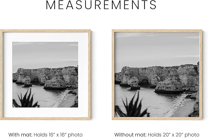 HAUS AND HUES Solid Oak Wood 20”x20” Picture Frames Matted to 16”x16” Set of 4 - Square Frames 20x20, Natural Picture Frames 20x20, Square Frame Wood, 20x20 Frames for Wall Art (Beige Oak Frames)