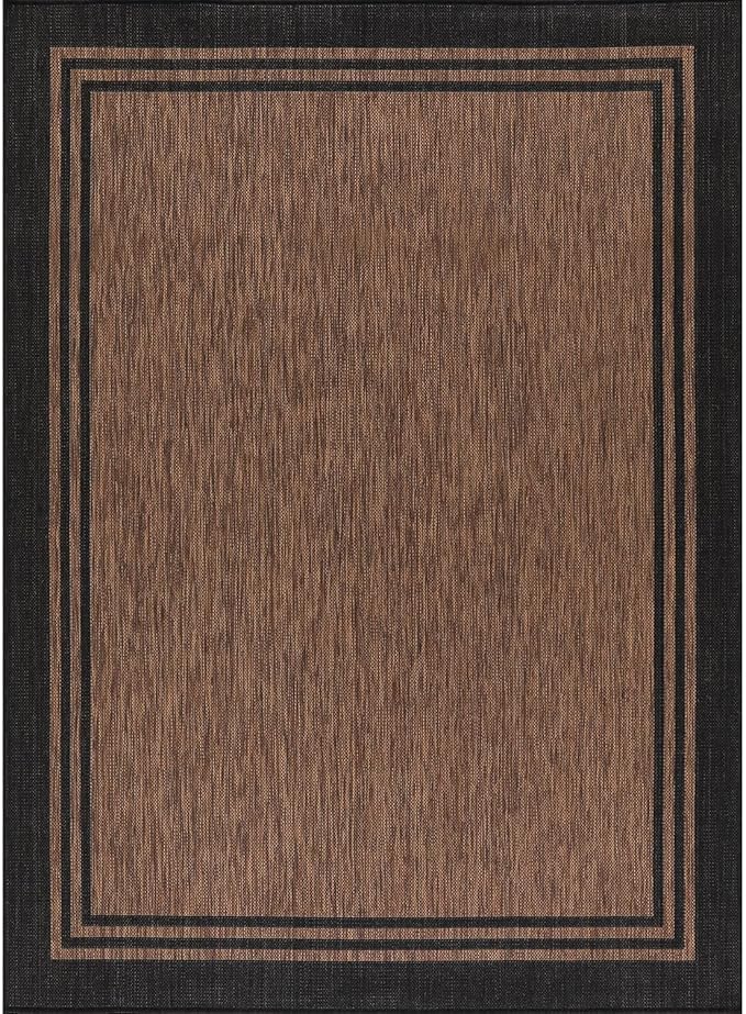 Bordered Outdoor Rug 6x9 Washable Outside Carpet for Indoor Patio Porch Waterproof Easy Cleaning Non Shedding Area Rugs Nut Brown 6 x 9