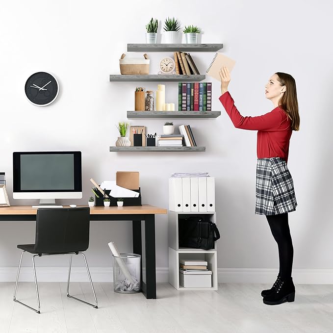 Sorbus Floating Shelves for Wall - 24" Bathroom Shelves, Wall Decor for Bedroom, Kitchen, Living Room, Home Decor & Book Storage - Mounted Floating Shelf with Invisible Brackets (Gray, 4 Pack)