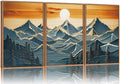 Tinonedraw Metal Mountain Framed Canvas Wall Art, Boho Mountains Artworks, Mid Century Modern Blue Ridge Wall Decor, Vintage Nature Forest Sunset Art Print for Living Room Bedroom Office 24"x36"x3