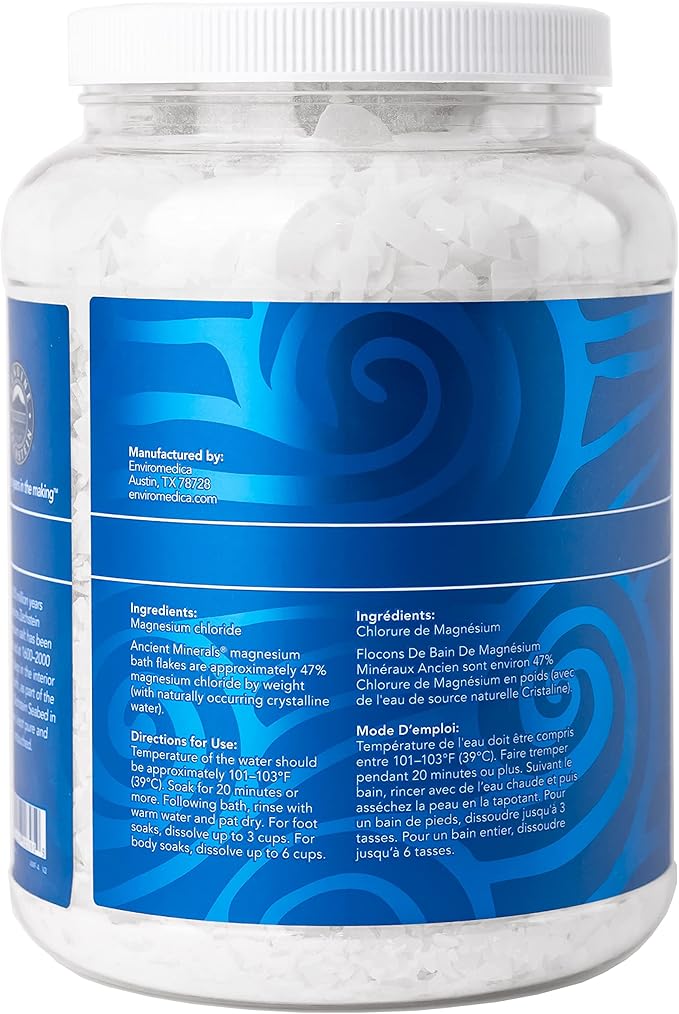 Ancient Minerals Magnesium Bath Flakes - Bathing Alternative to Epsom Salt - Soak in Natural Salts - High-Absorption Efficiency for Relaxation, Wellness & Muscle Relief (4 .4 lb)