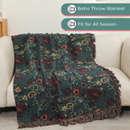 Boho Throw Blanket for Bed,100% Ultra Cotton Soft Breathable Bed Throw Floral Printed Farmhouse Decor Rustic Bed Throws for Couch Sofa Quilt 60" x 80"