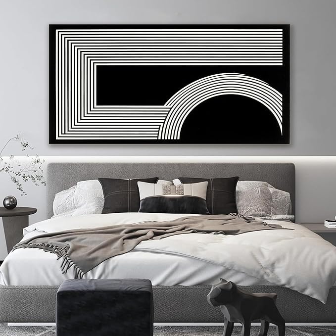 Large Abstract Wall Art Black And White Wall Art Geometric Line Wall Print Painting Artwork Canvas Art Wall Decor Simple Picture Artwork For Living Room Bedroom Office Home Wall Decor 29"X 58"