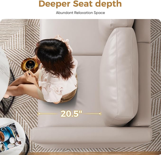 Faux Leather Oversized Accent Chair with Storage Deep Seat Single Sofa Large Reading Armchair for Living Room Bedroom Office Whitesand Set of 2