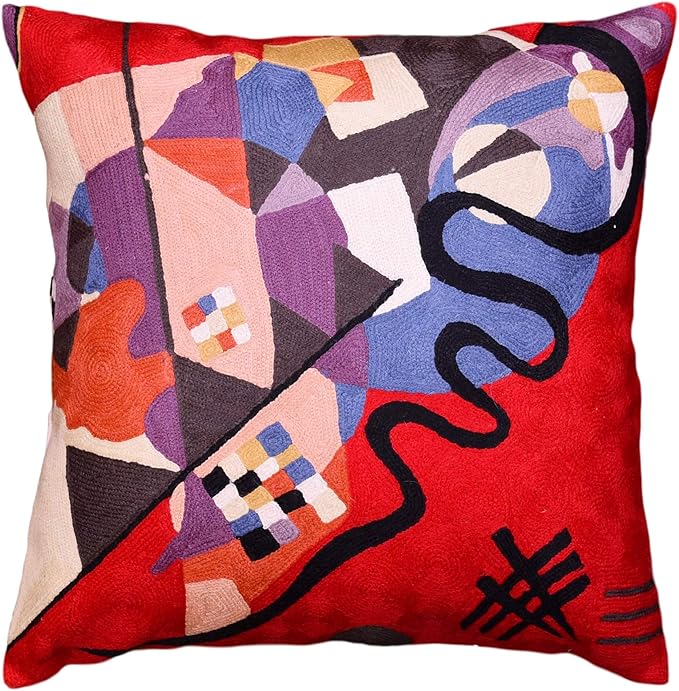 Kandinsky Modern Couch Pillow Cover - Red Flow | Abstract Pillows | Mid Century Chair Cushions | Handmade Wool Size 18x18