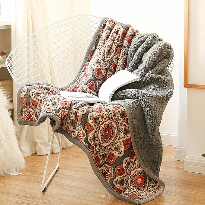 UKELER Floral Sherpa Throw Blanket Queen Size 80'' x 90'', Southwestern Throw Blanket for Bed/Couch/Sofa/Camping, Great Gift for Mother's Day, Father's Day, Thanksgiving, Christmas