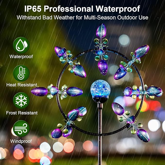 Large Solar Wind Spinners for Yard Art Garden-67 Inch 360° Metal Wind Sculptures Outdoor Clearance Kinetic Windmills with Multi Color Led Glass Ball