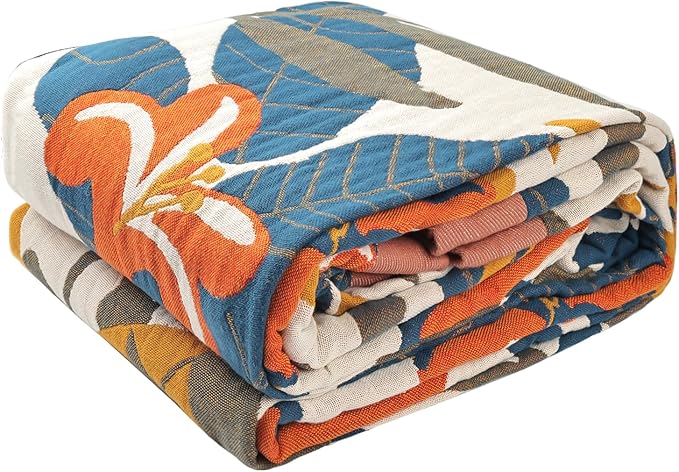 Boho Throw Blanket for Bed - 100% Pure Cotton Ultra Soft Rustic Quilt - Farmhouse Decor Bed Blankets, All Season Rustic Throw for Sofa Couch Chair(60"×80", Floral Sea)
