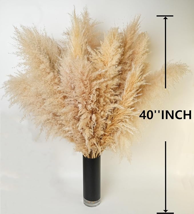 10 PCS 40" Tall Pampas Grass Stems in Natural Beige, Add a Boho Touch to Your Space—Pompas Grass Ideal for Floral Arrangements, Floor Vases, Weddings, and Creating a Bohemian Ambiance at Home.