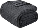 EMME Cotton Muslin Throw Blanket Couch Breathable Gauze Blanket Soft Lightweight Blankets Adults (Black, 50"x60")