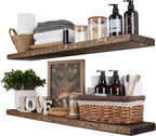 BGMG Floating Shelves 36 inch Long, Distressed,Wide Rustic Wooden Wall Shelves for Bathroom Living Room Bedroom Kitchen Farmhouse Set of 2-36x6.7x1.25 inch-Distressed Walnut