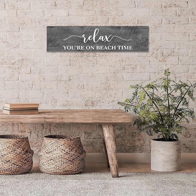 Generic Funny Wood Sign Relax You're On Beach Time Rustic Wooden Hanging Sign Home Farmhouse Kitchen Wall Decoration 16 x 6 Inch