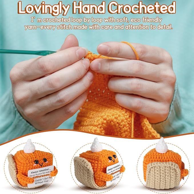 Crochet Appreciation Pumpkin Pie - Farewell Gifts for Coworkers, Bosses, Employees, Volunteers, Teachers, Mini Fall Office Decor for Leaving, Going Away, New Beginning, Retirement, Thank You