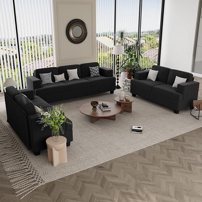 63” Corduroy Loveseat Sofa Couch for Living Room, Small Couch with Deep Seat for Bedroom, Comfy Could Loveseat for Small Living Room, Black Corduroy