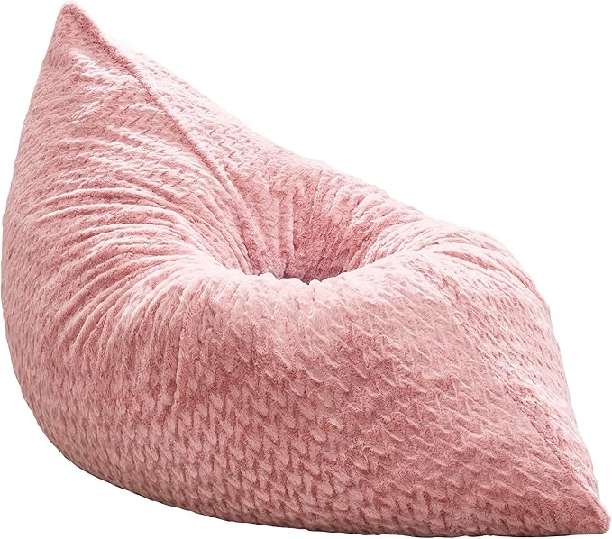 Hobestluk 3 in 1 Bean Bag Chair Giant Bean Bag Chairs for Adults with Chevron Plush Fur Cover Convertible Bean Bag Floor Cushion with Machine Washable Cover for Living Room (Chevron Plush Pink)