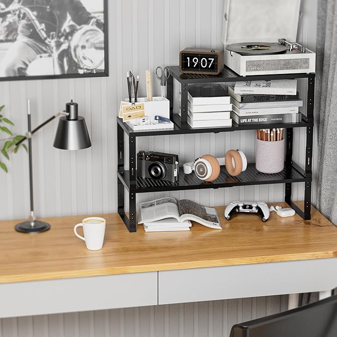 Expandable Spice Rack,Stackable Storage for Cabinet, Multi-Functional Kitchen Shelving,Height-Adjustable,Sustainable Organizer Solution(1Pack/Black/Medium)