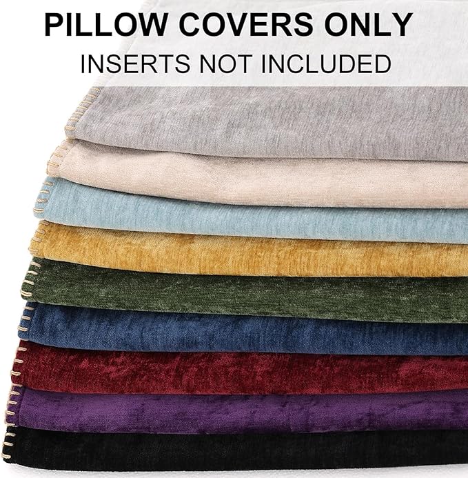 decorUhome Chenille Soft Throw Pillow Covers 18x18 Set of 2, Farmhouse Velvet Neutral Decorative Euro Pillow Covers with Stitched Edge for Couch Sofa Bed Home Decor, Neutral Gray