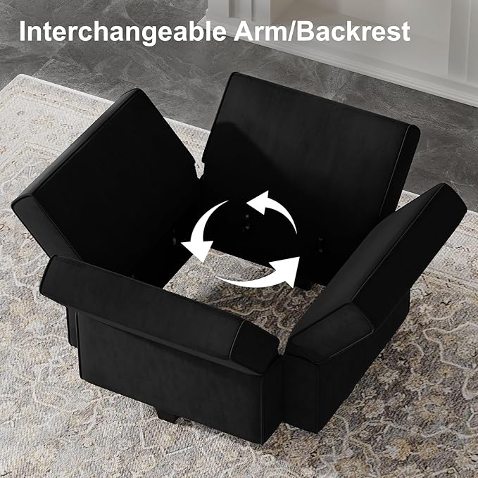 Belffin Modular Loveseat Sofa Couch with Storage Seats Velvet 2 Seater Love Seats for Small Spaces Black