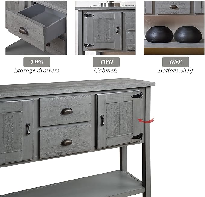 Solid Wood Farmhouse Console Table Sofa Table with Storage Drawers and Shelves for Storage Entry Hallway Foyer Sofa Side Table(48" Gray)