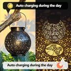 2 Pack Outdoor Solar Lantern Lights, Waterproof Tabletop LED Moroccan Lanterns, Hanging Metal Decorative Garden Lights for Patio, Lawn, Porch, Backyard