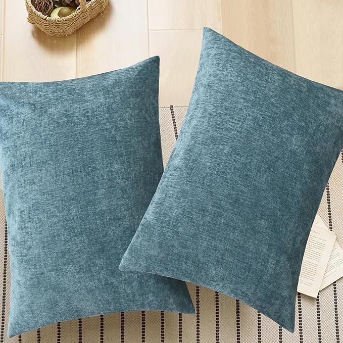 CaliTime Throw Pillow Covers Decorative 20 X 26 Inches Pack of 2 Cozy Chenille Standard Pillow Shams Cases for Couch Sofa Bed Living Room Home Smoke Blue