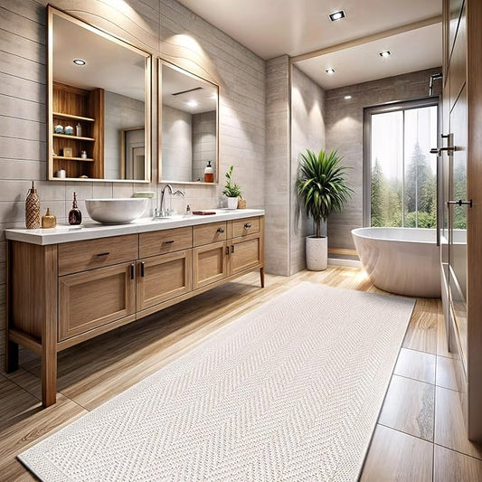 CAMILSON Indoor and Outdoor Runner Rug Off-White Herringbone Seagrass Boho Design Easy-Cleaning Non Shedding Fiber Living Room Bedroom Garden Patio and Kitchen Washable Outside Carpet Alfombras (2x7)