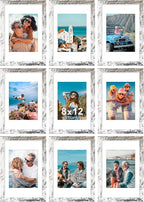 Vittanly 8x12 Picture Frames Set of 9, Shatter Resistant Plexiglass, Display 6x8 Pictures with Mat or 8x12 without Mat, Photo Frames for Wall or Tabletop, Engineered Wood, Distressed White
