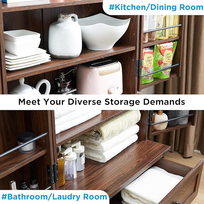 72‘’ Farmhouse Kitchen Pantry Cabinet with Drawer, Tall Storage Cabinet with 2 Barn Doors and Shelves, Versatile Large Rustic for Dining Room, Bathroom, Living Room, Laudry, Brown