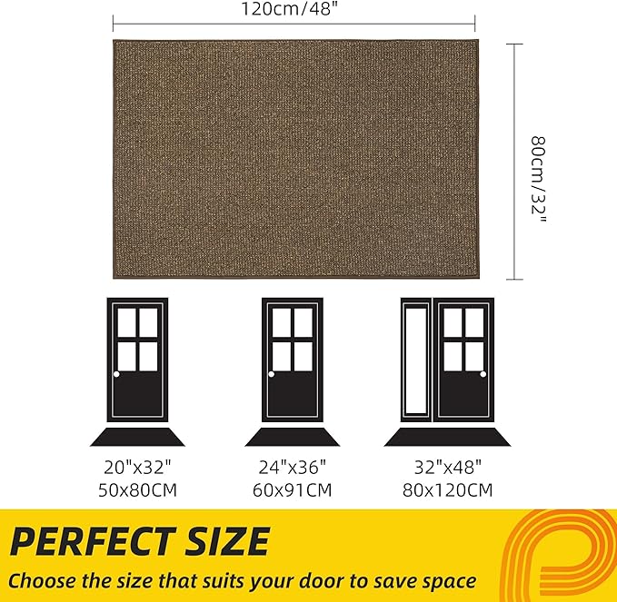 JSEI Dirt Trapper Door Mat 32"x48" Non-Slip Washable Entrance Mat, Dog Doormats, Absorbent & Fade-Resistant Floor Mats, Low Profile Welcome Mats for Entryway, Front Door, and Inside Entrance, Brown