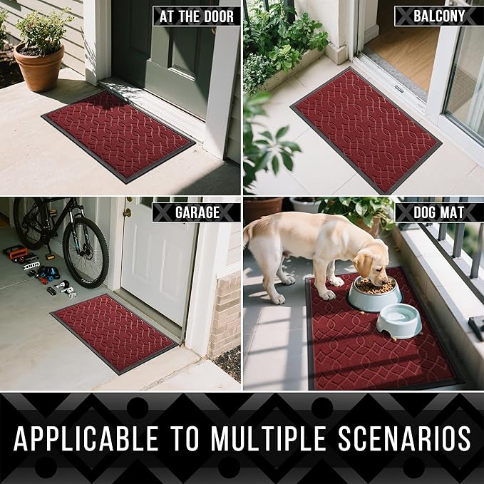 Yimobra Front Door Mat Outdoor Indoor 36x 24, All-Season, All-Weather, Heavy Duty Welcome Door Mats Outside Entrance, Non Slip Porch Patio Entrance Mat, Red