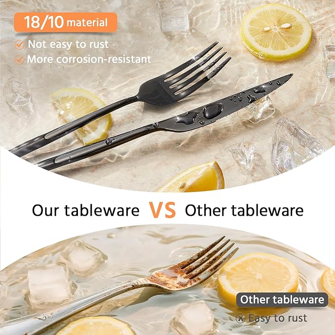 KINGSTONE Silverware Set, 20-Piece Flatware Set Cutlery Set Premium 18/10 Stainless Steel, Tableware Include Forks Knives Spoons for Home Kitchen Restaurant Wedding, Dishwasher Safe,Black