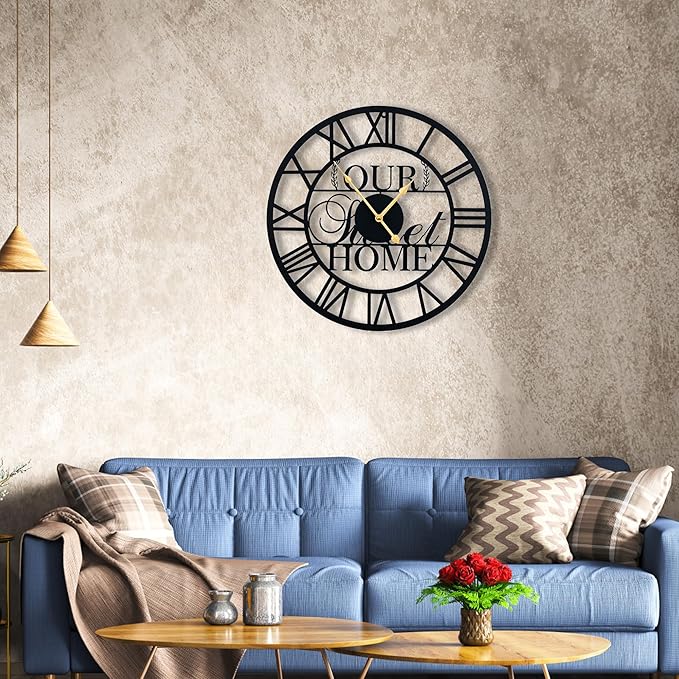 LBC.JzJu24inches/60cm Large Wall Clocks Battery Powered No Ticking Silent Round Black Modern Unique Metal Wall Clocks Suitable Living Room Kitchen Bedroom Fireplace Office Farmhouse。