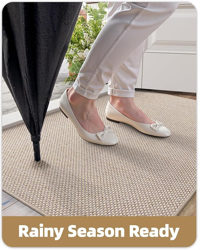 Color&Geometry Front Door Mat Indoor 36"x56", Ultra Non Slip Rubber Backed Dirt Trapper, Low Profile Thin washable, Easy Clean Entry Entryway Rug Door Mat Indoor Entrance, Khaki (Rolled-up NO Creases)
