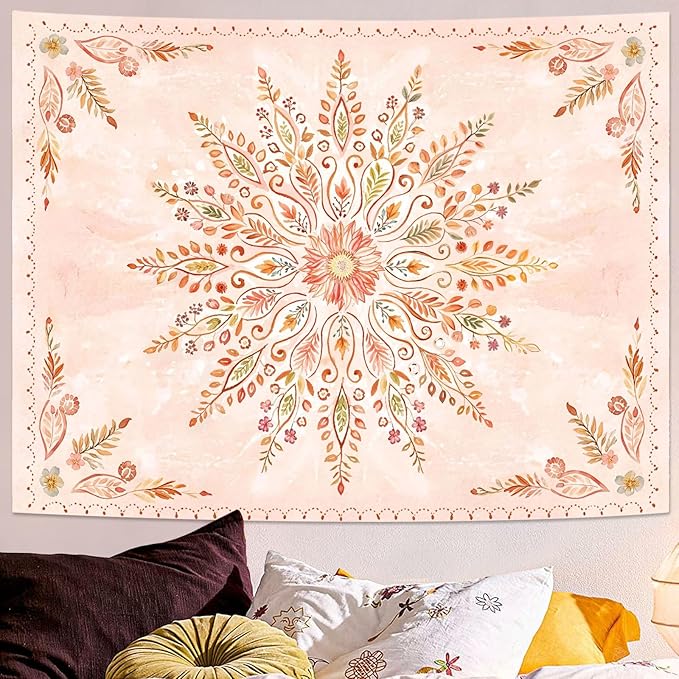 Lunerfex Floral Mandala Tapestry Boho Tapestry for Bedroom Orange Tapestries Wall Hanging Living Room Wall Art and Home Decor 44x60