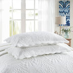 MarCielo 3-Piece 100% Cotton Oversized Bedspread Lightweight Quilt Coverlet Embroidery Farmhouse Bedding (Tf Bright White, Oversized Queen (100"x106"))