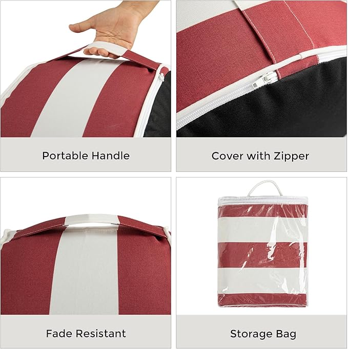 FUNHOME Inflatable Outdoor Ottoman with Air Pump,20"x9" Portable Patio Pouf,Water Resistant,Fade-Resistant,Round Blow Up Footrest Stools for Home Garden Camping Travel(Red White)