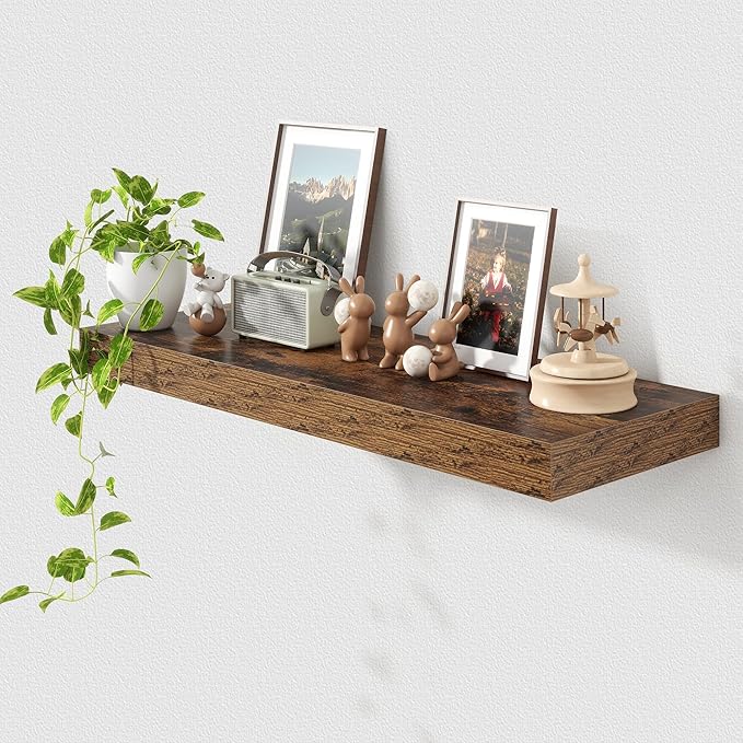 Deep Floating Shelves for Wall | 36 Inch Wide x 12 Inch Deep Floating Shelves | 36W x 12D Rustic Wood Wide Wall Shelves | Bookshelf Laundry Shelf TV Shelf
