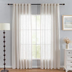 MYSKY HOME Linen Curtains for Living Room, Natural Semi Sheer Curtains & Drapes Light Filtering Farmhouse Country Boho Style Back Tab Draperies for Sliding Glass Door (Customsize, Linen)
