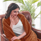 inhand Knitted Throw Blankets for Couch and Bed, Soft Cozy Knit Blanket with Tassel, Orange Rust Lightweight Decorative Blankets and Throws, Farmhouse Warm Woven Blanket for Men and Women, 50"x60"