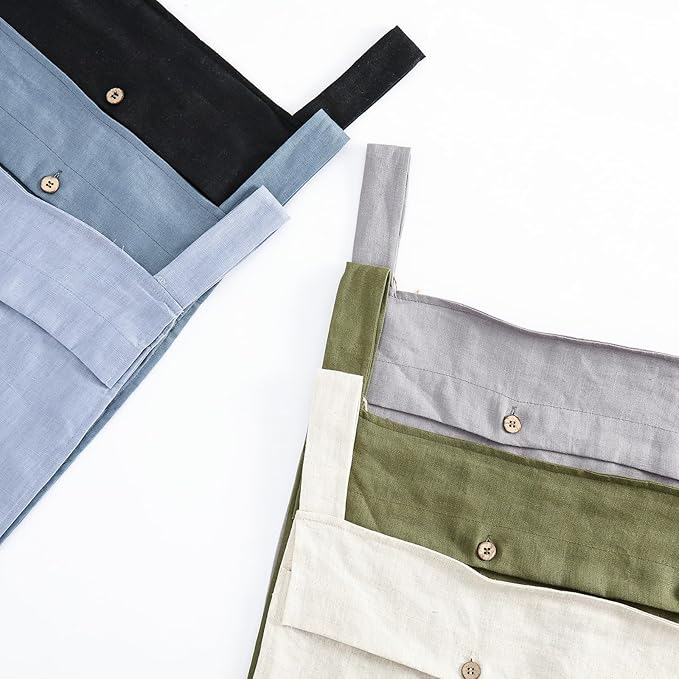 Linen Hanging Laundry Bag, 100% Linen Over The Door Laundry Hamper with Buttons and Zipper, Space Saving Door Hampers for Laundry Dirty Clothes Home Travel, Grey
