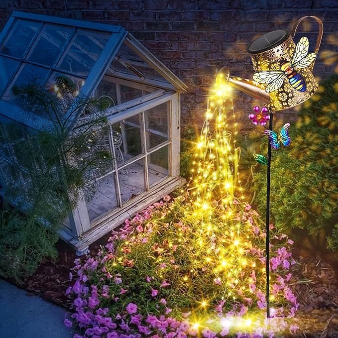 Solar Lights Outdoor Decorative, 39.4'' Metal Solar Watering Can Lights with Bee, Waterproof Garden Stake for Yard Lawn Patio Pathway Landscape, Gardening Gifts for Mom Grandma Women