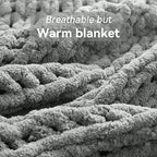 Chunky Knit Throw Blanket, 30''*40'' Knitted Throw Chenille Yarn for Bed Couch, Handmade Light Grey Crochet Big Thick Blanket, Machine Washable Cute Comfy Blanket for Home Decor