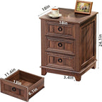 18" Farmhouse Night Stand with 3 Drawers, Wood End Table Dresser for Bedroom, Retro Nightstand, Bed Side Table with Metal Handle, Bedside Cabinet for Bedroom Living Room, Closet