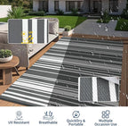 Waterproof Outdoor Rug 8x10 Contemporary Reversible Plastic Straw Rug, Easy Cleaning Striped Patio Carpet, UV-Resistant Indoor Outdoor Floor Cover for RV, Porch, Deck, Backyard, Grey
